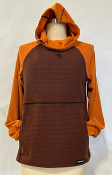 Women's Fleece Hoodie - Brown w/ Orange sleeves & hood