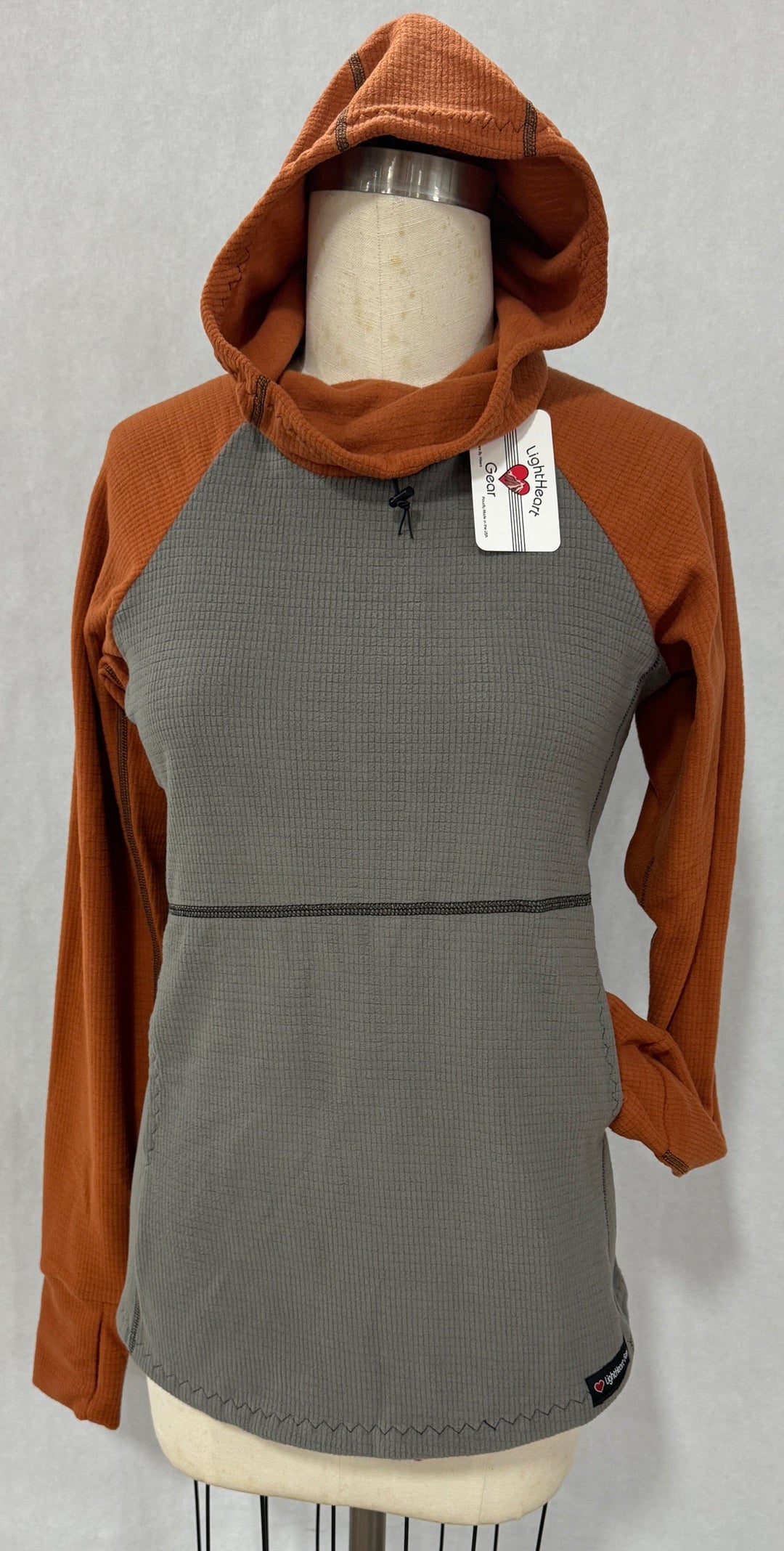 Women's Fleece Hoodie - Gray w/ Terracotta sleeves and hood
