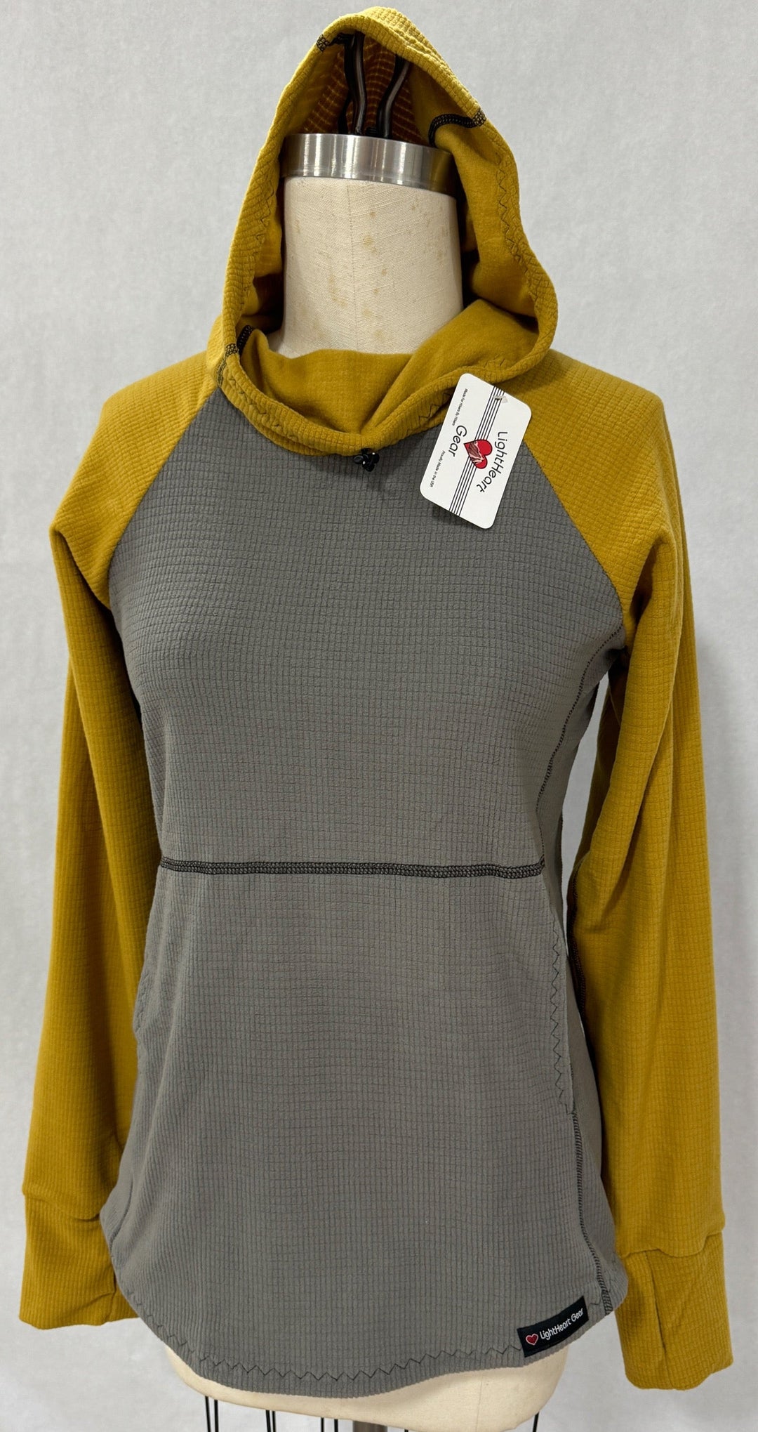 Women's Fleece Hoodie - Gray w/ Mustard sleeves and hood
