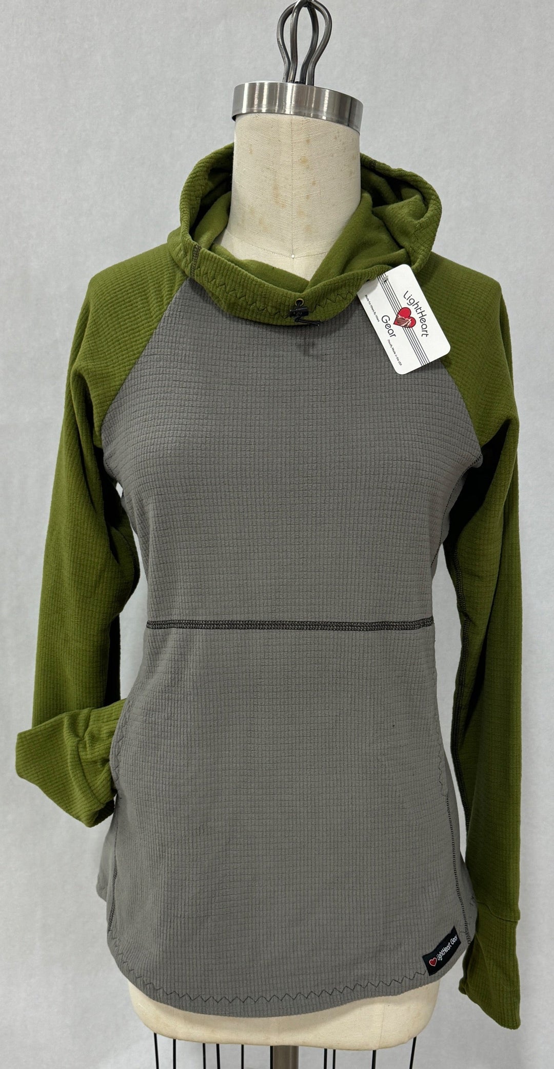 Women's Fleece Hoodie - Gray w/ Olive sleeves and hood