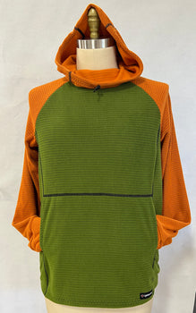 Women's Fleece Hoodie - Green w/ Orange sleeves & hood