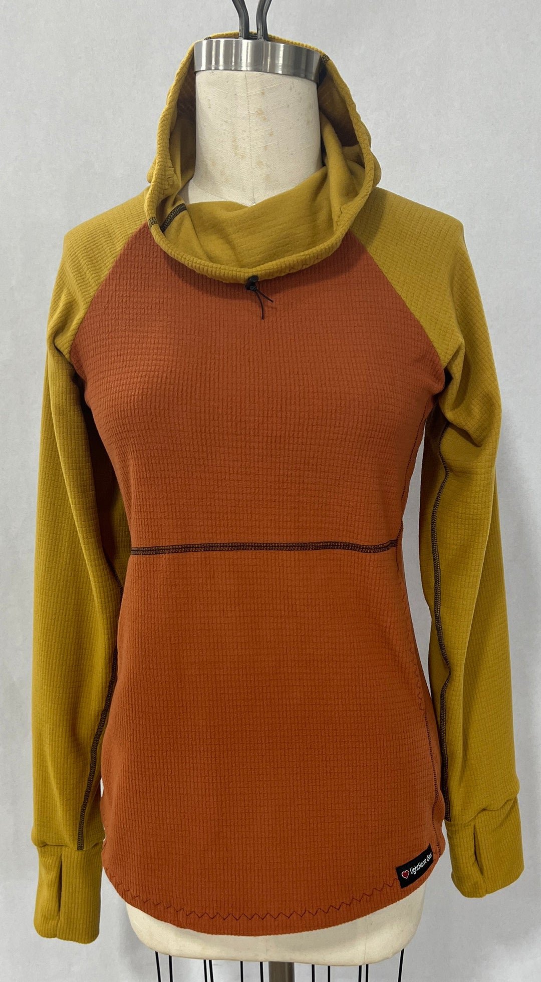 Women's Fleece Hoodie - Terracotta w/ Mustard sleeves & hood